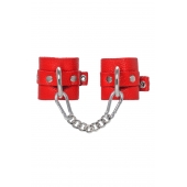 Красные мягкие кожаные наручники с люверсами - Pecado - купить с доставкой в Долгопрудном