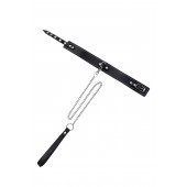 Кожаный двухслойный ошейник с белой строчкой и поводком - Pecado - купить с доставкой в Долгопрудном