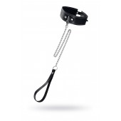 Кожаный двухслойный ошейник с белой строчкой и поводком - Pecado - купить с доставкой в Долгопрудном