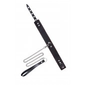 Кожаный двухслойный ошейник с красной строчкой и поводком - Pecado - купить с доставкой в Долгопрудном