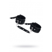 Черные двухслойные кожаные оковы с белой строчкой - Pecado - купить с доставкой в Долгопрудном