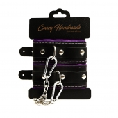 Черно-фиолетовые скругленные наручники с мягкой подкладкой - Crazy Handmade - купить с доставкой в Долгопрудном
