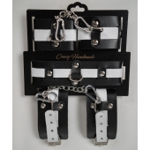 Набор фиксаторов из черной и белой натуральной кожи - Crazy Handmade - купить с доставкой в Долгопрудном