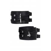 Черные кожаные оковы с двумя перекрёстными ремешками - Pecado - купить с доставкой в Долгопрудном