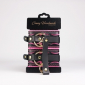 Черные кожаные оковы с розовой строчкой - Crazy Handmade - купить с доставкой в Долгопрудном