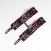 Черные кожаные оковы с розовой строчкой - Crazy Handmade - купить с доставкой в Долгопрудном