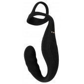 Черное эрекционное кольцо со стимуляцией промежности и анальной пробкой Cock Ring with RC Prostate Plug - Orion - в Долгопрудном купить с доставкой