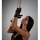 Черные высокие кожаные наручники для подвешивания - Crazy Handmade - купить с доставкой в Долгопрудном