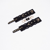Черные кожаные наручники с узорами и золотистой фурнитурой - Crazy Handmade - купить с доставкой в Долгопрудном