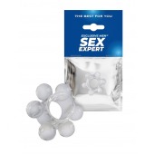 Прозрачное эластичное эрекционное кольцо с 6 шариками - Sex Expert - в Долгопрудном купить с доставкой
