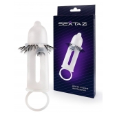 Эластичная насадка на пенис с подхватом мошонки и стимулирующими «ресничками» - Sextaz - в Долгопрудном купить с доставкой