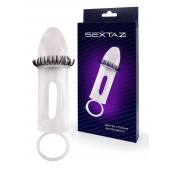 Закрытая насадка на пенис с подхватом мошонки и стимулирующими «ресничками» - Sextaz - в Долгопрудном купить с доставкой