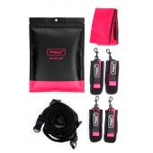 Черно-розовый эротический набор: фиксатор, оковы, наручники, повязка - Erokay - купить с доставкой в Долгопрудном