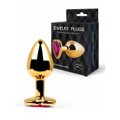 Золотистая анальная пробка с малиновым кристаллом - 9 см. - Anal Jewelry Plug