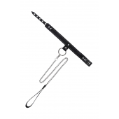 Черный узкий однослойный ошейник с серебристым поводком-цепочкой - Pecado - купить с доставкой в Долгопрудном