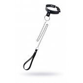 Черный узкий однослойный ошейник с серебристым поводком-цепочкой - Pecado - купить с доставкой в Долгопрудном