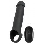 Черная вибронасадка для пениса с хомутом для мошонки и пультом ДУ Remote Controlled Penis Extension - Orion - в Долгопрудном купить с доставкой
