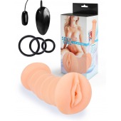 Телесный двусторонний мастурбатор с вибропулей и эрекционными кольцами в комплекте - Sexy Girl - в Долгопрудном купить с доставкой
