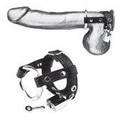 Утяжка на пенис на замочке Duo Cock And Ball Lock - BlueLine - купить с доставкой в Долгопрудном