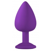 Большая фиолетовая анальная пробка Emotions Cutie Large с голубым кристаллом - 10 см. - Lola Games - купить с доставкой в Долгопрудном
