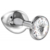 Большая серебристая анальная пробка Diamond Clear Sparkle Large с прозрачным кристаллом - 8 см. - Lola Games - купить с доставкой в Долгопрудном