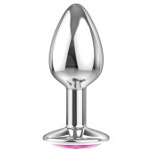 Малая серебристая анальная пробка Diamond Pink Sparkle Small с розовым кристаллом - 7 см. - Lola Games - купить с доставкой в Долгопрудном