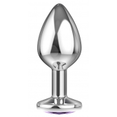Большая серебристая анальная пробка Diamond Purple Sparkle Large с фиолетовым кристаллом - 8 см. - Lola Games - купить с доставкой в Долгопрудном