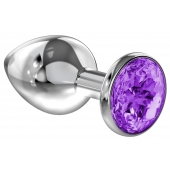Большая серебристая анальная пробка Diamond Purple Sparkle Large с фиолетовым кристаллом - 8 см. - Lola Games - купить с доставкой в Долгопрудном