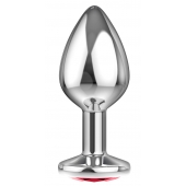 Большая серебристая анальная пробка Diamond Red Sparkle Large с красным кристаллом - 8 см. - Lola Games - купить с доставкой в Долгопрудном