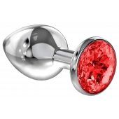 Большая серебристая анальная пробка Diamond Red Sparkle Large с красным кристаллом - 8 см. - Lola Games - купить с доставкой в Долгопрудном