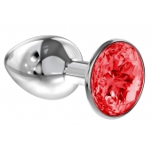Малая серебристая анальная пробка Diamond Red Sparkle Small с красным кристаллом - 7 см. - Lola Games - купить с доставкой в Долгопрудном