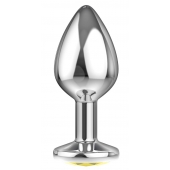 Большая серебристая анальная пробка Diamond Yellow Sparkle Large с жёлтым кристаллом - 8 см. - Lola Games - купить с доставкой в Долгопрудном