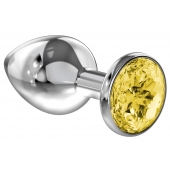 Большая серебристая анальная пробка Diamond Yellow Sparkle Large с жёлтым кристаллом - 8 см. - Lola Games - купить с доставкой в Долгопрудном