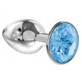 Малая серебристая анальная пробка Diamond Light blue Sparkle Small с голубым кристаллом - 7 см. - Lola Games - купить с доставкой в Долгопрудном