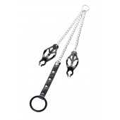 Черно-серебристые зажимы для сосков с кольцом для пениса TOYFA Metal - ToyFa - купить с доставкой в Долгопрудном