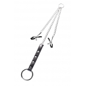 Серебристо-чёрные зажимы для сосков с кольцом для пениса TOYFA Metal - ToyFa - купить с доставкой в Долгопрудном