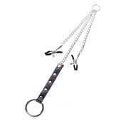 Серебристо-чёрные зажимы для сосков с кольцом для пениса TOYFA Metal - ToyFa - купить с доставкой в Долгопрудном