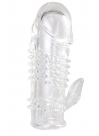 Прозрачная гелевая насадка с шипами и клиторальным отростком - 13 см. - Toyfa Basic - в Долгопрудном купить с доставкой