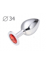 Коническая серебристая анальная втулка с красным кристаллом - 8,2 см. - Anal Jewelry Plug - купить с доставкой в Долгопрудном