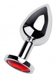 Серебристая коническая анальная пробка с красным кристаллом - 8 см. - ToyFa - купить с доставкой в Долгопрудном