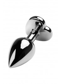 Серебристая коническая анальная пробка с красным кристаллом-сердечком - 7 см. - ToyFa - купить с доставкой в Долгопрудном