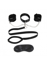 Чёрный ошейник с наручниками и поводком Collar Cuffs   Leash Set - Lux Fetish - купить с доставкой в Долгопрудном