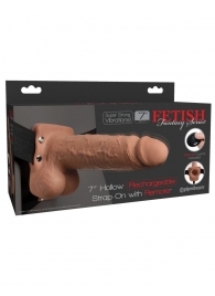 Кофейный перезаряжаемый вибрострапон 7  Hollow Rechargeable Strap-on with Balls - 20,3 см. - Pipedream - купить с доставкой в Долгопрудном