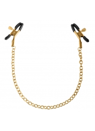 Чёрные с золотом зажимы на соски Gold Chain Nipple Clamps - Pipedream - купить с доставкой в Долгопрудном