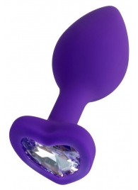 Фиолетовая анальная втулка Diamond Heart с прозрачным кристаллом - 7 см. - ToyFa - купить с доставкой в Долгопрудном