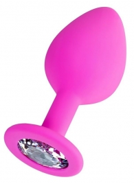 Розовая анальная втулка Brilliant с прозрачным кристаллом - 8 см. - ToyFa - купить с доставкой в Долгопрудном