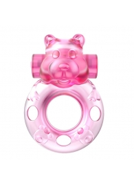 Розовое эрекционное виброкольцо на пенис Pink Bear - Baile - в Долгопрудном купить с доставкой