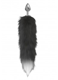 Серебристая анальная пробка с черным хвостом Starlit - Lola Games - купить с доставкой в Долгопрудном