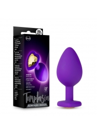 Фиолетовая анальная пробка Bling Plug Medium с золотистым стразом - 8,3 см. - Blush Novelties - купить с доставкой в Долгопрудном