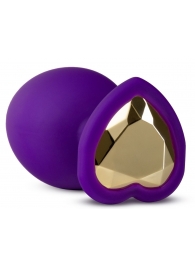 Фиолетовая анальная пробка Bling Plug Large с золотистым стразом - 9,5 см. - Blush Novelties - купить с доставкой в Долгопрудном